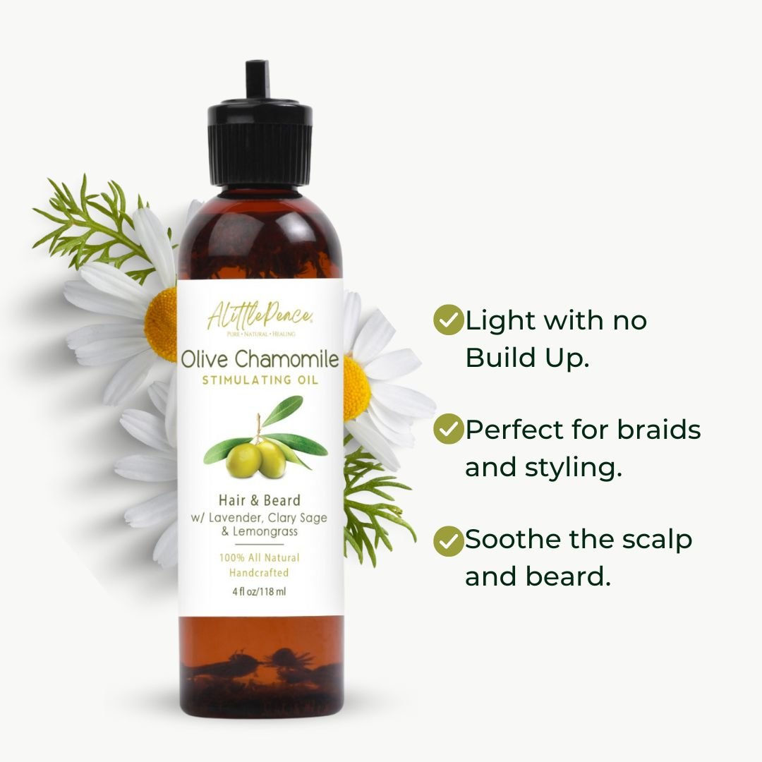 Olive Chamomile Hair &amp; Beard Oil w/Clary Sage 4oz - ALittlePeace 